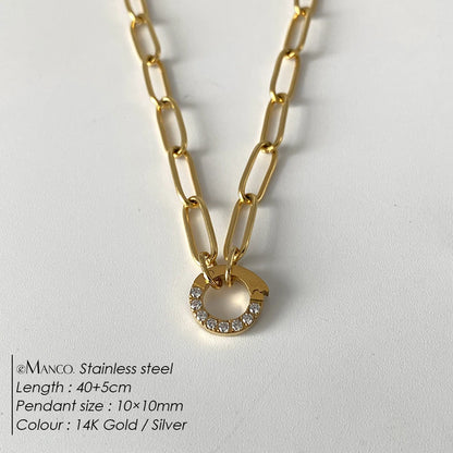 eManco Charm Necklace Heart Lock Link Pearl Chain for Handmade DIY Pendant Accessory Stainless Steel Women's Waterproof Jewelry