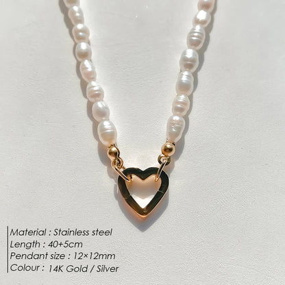 eManco Charm Necklace Heart Lock Link Pearl Chain for Handmade DIY Pendant Accessory Stainless Steel Women's Waterproof Jewelry