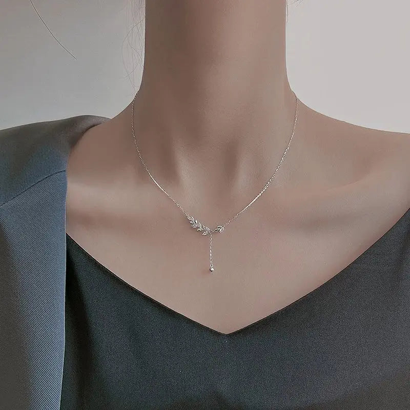 925 Sterling Silver Tree Branch Necklace Simple Charm Zirconia Botanical Pendant Choker Birthday Party Gift Ladies Fine Jewelry