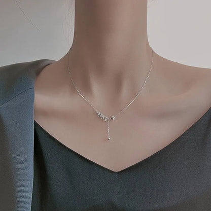 925 Sterling Silver Tree Branch Necklace Simple Charm Zirconia Botanical Pendant Choker Birthday Party Gift Ladies Fine Jewelry