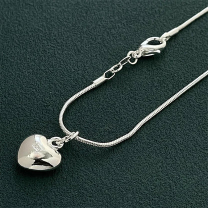 925 Sterling Silver Heart Pendant Necklace, Ladies Simple Luxury Banquet Wedding Festival Birthday Jewelry Gift