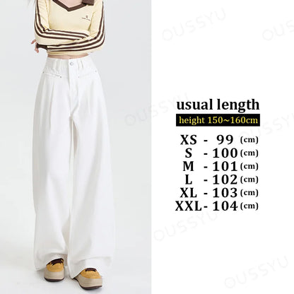 Woman Jeans High Waist Wide Leg Cotton Denim Clothing Design Sense Straight Pant Fashion Comfort White Retro Blue Casual Trouser