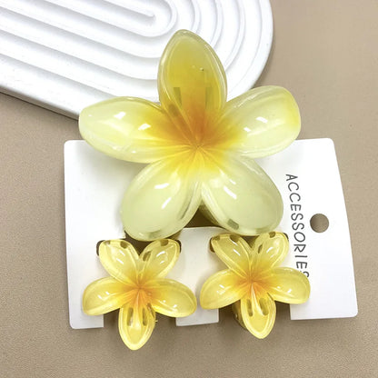 3Pcs Sweet Colorful Plumeria Flower Shark Clip Hair Claw Bohemian Ponytail Clip Plastic Hairpin Barrette Summer Hair Accessories