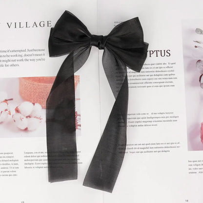 Korean Style Large Chiffon Fabric Hair Bow Hairpin For Women Girls Sweet Hair Clips Bowknot Beige Clip Black Hair Accessories