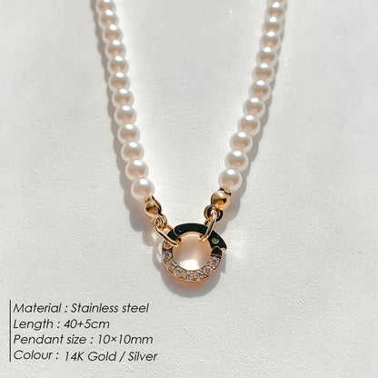 eManco Charm Necklace Heart Lock Link Pearl Chain for Handmade DIY Pendant Accessory Stainless Steel Women's Waterproof Jewelry