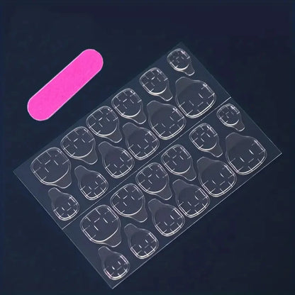 24pcs medium square minimalist white heart waterproof fake nail rubbing strip&jelly glue