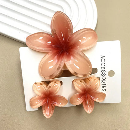 3Pcs Sweet Colorful Plumeria Flower Shark Clip Hair Claw Bohemian Ponytail Clip Plastic Hairpin Barrette Summer Hair Accessories
