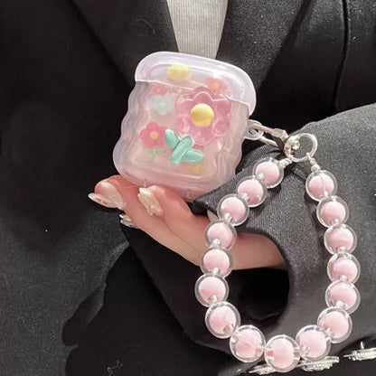 Korean Cute 3D Pink Star Wavy Border Headphones Case For AirPods 1 2 3 With Love Heart Bead Pendant Soft Cover For AirPods Pro 2