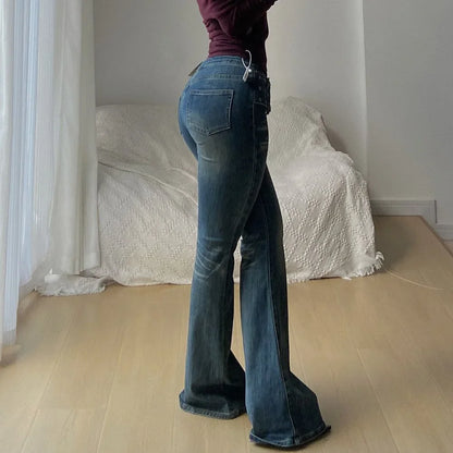 Low Waist Slimming Fashionable Design Jeans Bell Bottoms Washed Elastic Denim Micro Flared Trousers Versatile Stylish 2025
