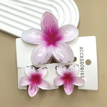 3Pcs Sweet Colorful Plumeria Flower Shark Clip Hair Claw Bohemian Ponytail Clip Plastic Hairpin Barrette Summer Hair Accessories