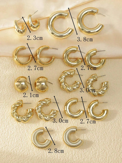 18 Pcs/Set Large C-Shape Teardrop Hoop Earrings for Women Fashion Gold Color Exaggerated Twist Earring Daily Wear Jewelry Gifts