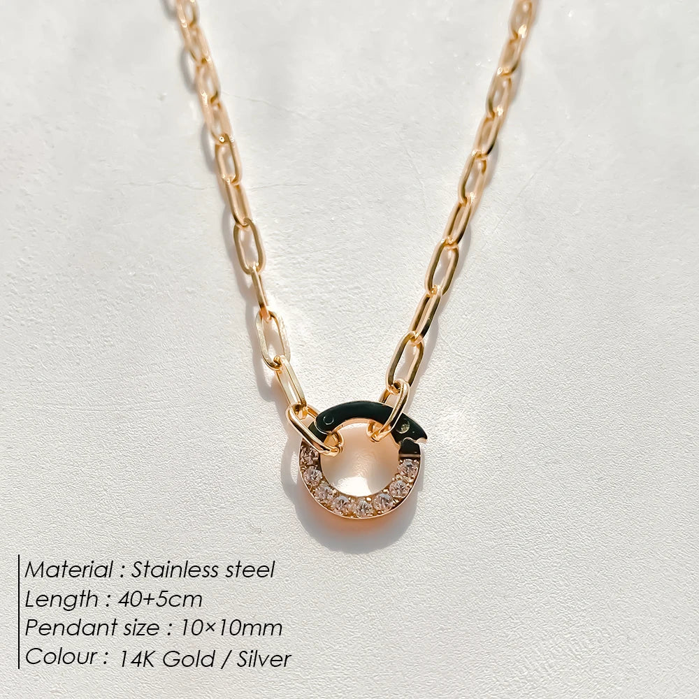 eManco Charm Necklace Heart Lock Link Pearl Chain for Handmade DIY Pendant Accessory Stainless Steel Women's Waterproof Jewelry