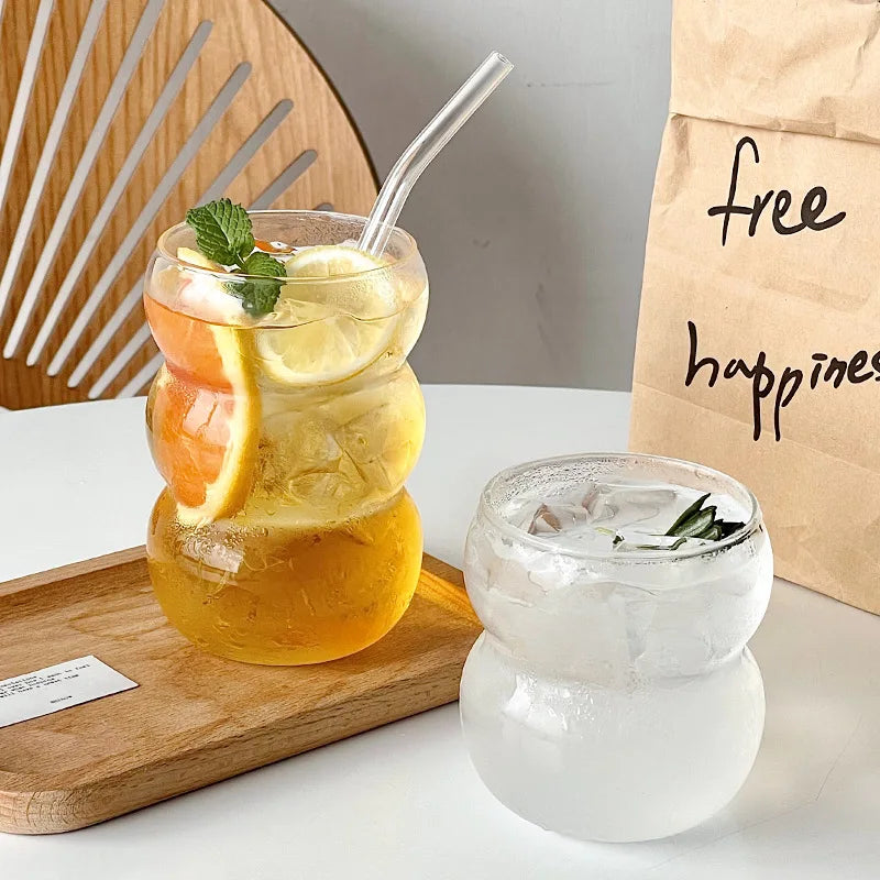 350/550ml Transparent Glass Cup Cold Coffee Cup With Straw Dessert Juice Milk Drinkware Mug Party Cocktail Glasses Teacup