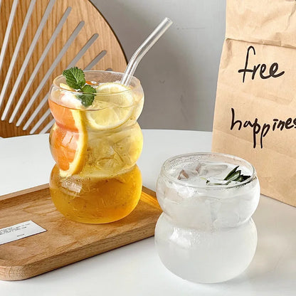 350/550ml Transparent Glass Cup Cold Coffee Cup With Straw Dessert Juice Milk Drinkware Mug Party Cocktail Glasses Teacup