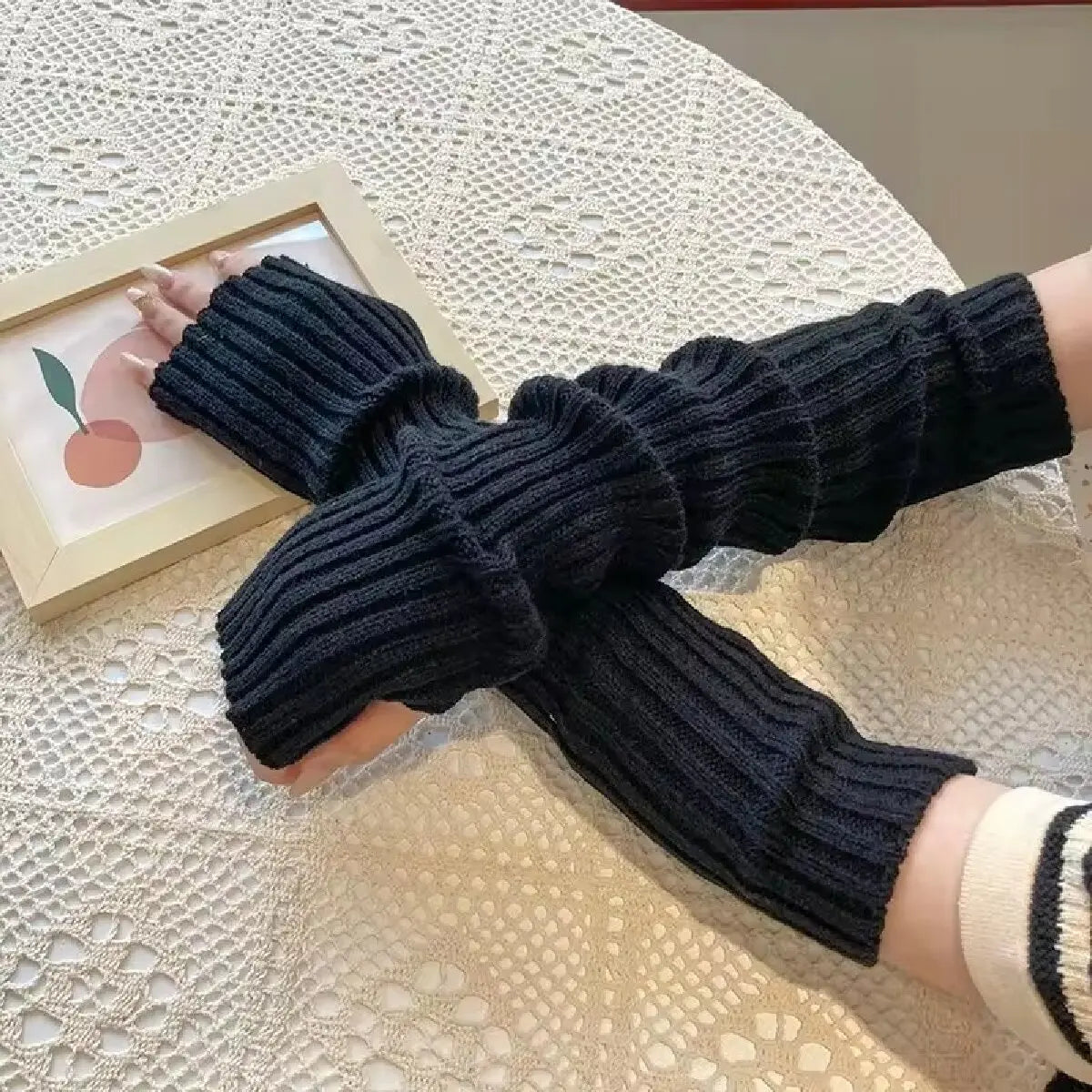 Fingerless Mittens Women Knitted Gloves Cosplay Anime Gloves Winter Arm Warmers Punk Gothic Harajuku Knit Mitten Arm Sleeves