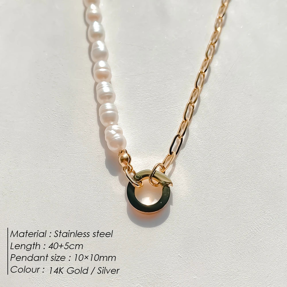 eManco Charm Necklace Heart Lock Link Pearl Chain for Handmade DIY Pendant Accessory Stainless Steel Women's Waterproof Jewelry