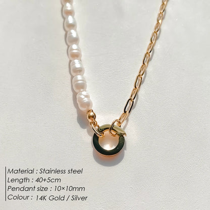 eManco Charm Necklace Heart Lock Link Pearl Chain for Handmade DIY Pendant Accessory Stainless Steel Women's Waterproof Jewelry